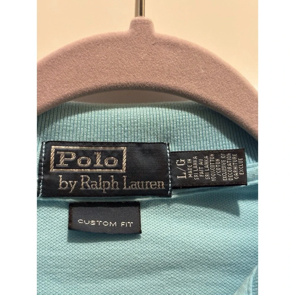 Polo‎ By Ralph Lauren Mens Size Large Collared Blue Short Sleeve Polo Pink Pony